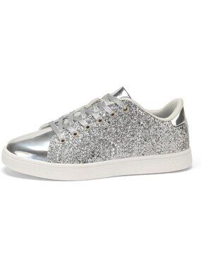 Women's Silver Bling Shiny Sparkle Bedazzled Fashion Sneakers for Walking